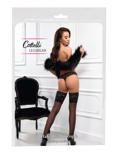 Bas autofixants large jarretière dentelle noir - Cotelli Lingerie