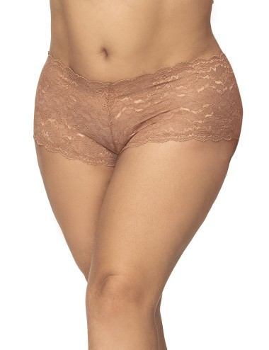 Shorty grande taille en dentelle couleur taupe - MAL90TAUP