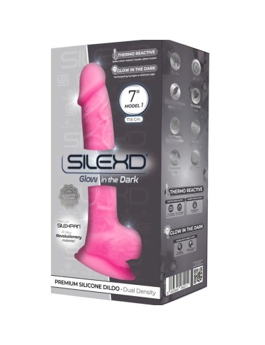 SILEXD - MODÈLE 1 PÉNIS RÉALISTE PREMIUM SILICONE SILEXPAN ROSE FLUORESCENT 17.5 CM