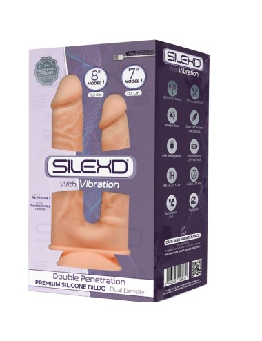 SILEXD - MODÈLE 1 VIBRATEUR PÉNIS RÉALISTE DOUBLE PÉNÉTRATION PREMIUM SILEXPAN SILICONE 17.5 / 19.5 CM