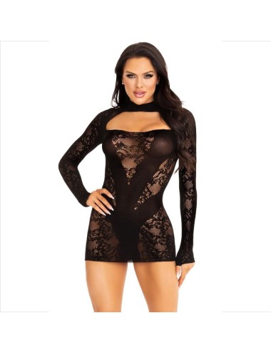 LEG AVENUE - MINI ROBE AVEC DENTELLE MANCHES LONGUES NOIR