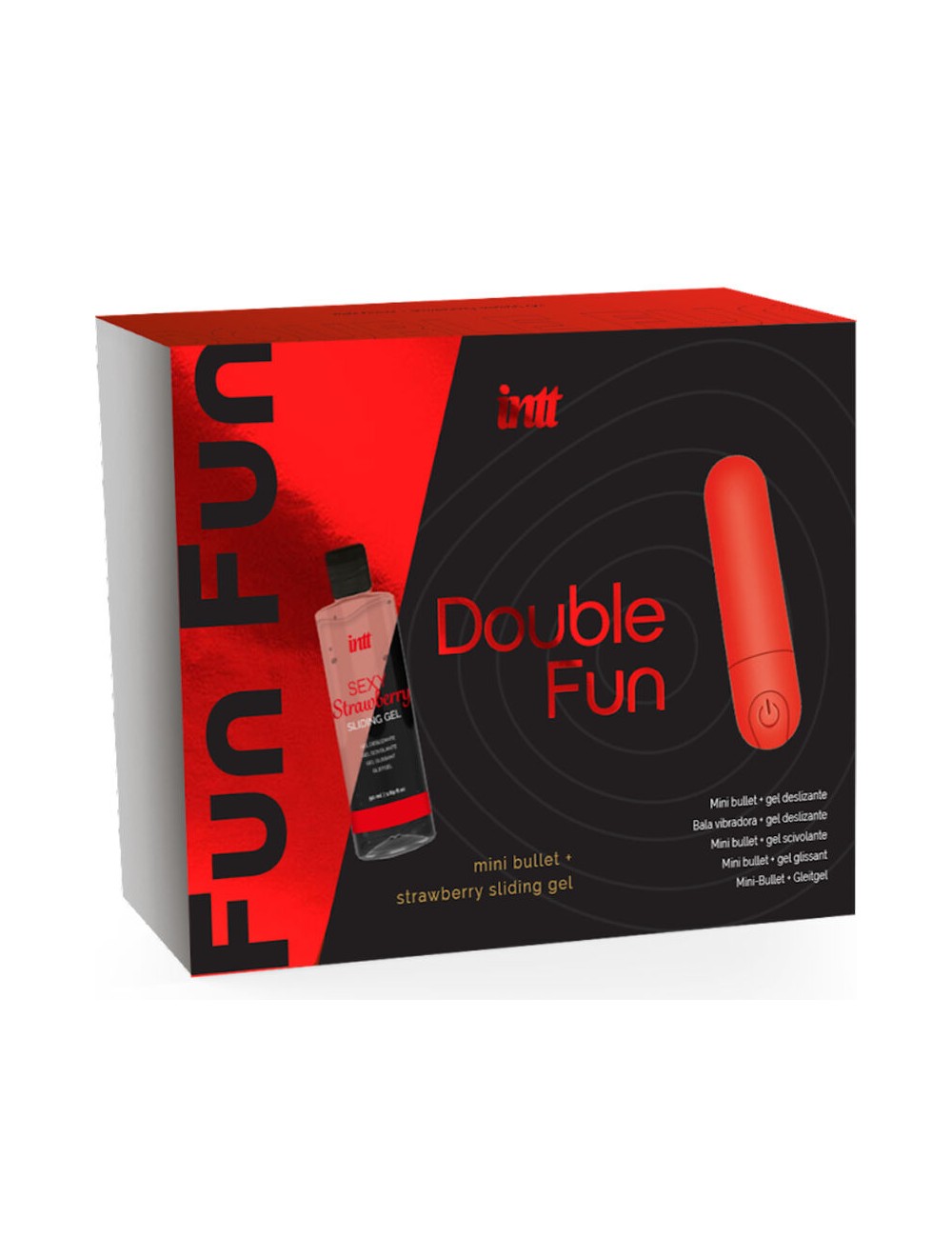INTT RELEASES - KIT DOUBLE FUN AVEC BULLET VIBRANT ET GEL DE MASSAGE À LA FRAISE INTT RELEASES - KIT DOUBLE FUN AVEC BULLET VIBRANT ET GEL DE MASSAGE À LA FRAISE