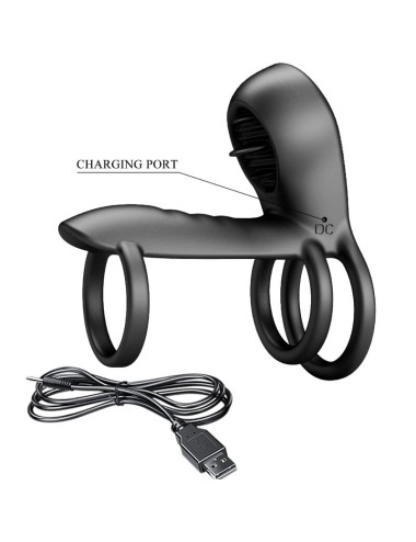 PRETTY LOVE - GAINE PÉNIS JAMMY 12 VIBRATIONS AVEC LANGUE EN SILICONE RECHARGEABLE