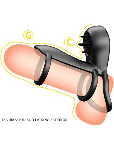 PRETTY LOVE - GAINE PÉNIS JAMMY 12 VIBRATIONS AVEC LANGUE EN SILICONE RECHARGEABLE