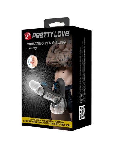 PRETTY LOVE - GAINE PÉNIS JAMMY 12 VIBRATIONS AVEC LANGUE EN SILICONE RECHARGEABLE