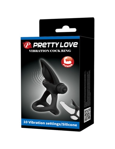 PRETTY LOVE - ANNEAU VIBRANT 10 VIBRATIONS SILICONE NOIR