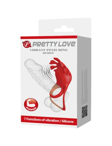 PRETTY LOVE - ANNEAU VIBRATEUR RUBEN 7 VIBRATIONS SILICONE ROUGE