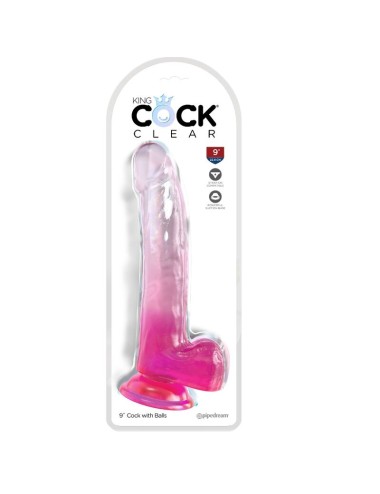 KING COCK - CLEAR GODE AVEC TESTICULES 20.3 CM ROSE
