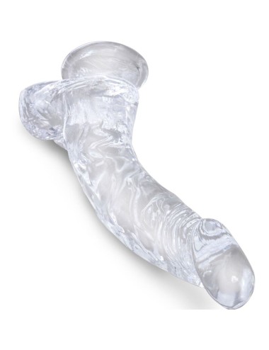 KING COCK - CLEAR PÉNIS COURBE RÉALISTE AVEC BOULES 16.5 CM TRANSPARENT