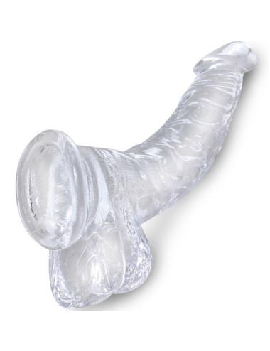 KING COCK - CLEAR PÉNIS COURBE RÉALISTE AVEC BOULES 16.5 CM TRANSPARENT