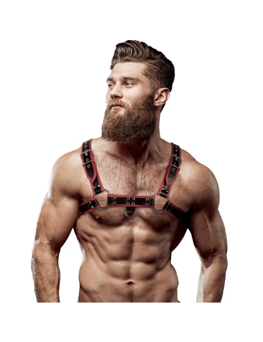 FETISH SUBMISSIVE ATTITUDE - HARNAIS POITRINE EN CUIR ÉCOLOGIQUE POUR HOMMES NOIR/ROUGE