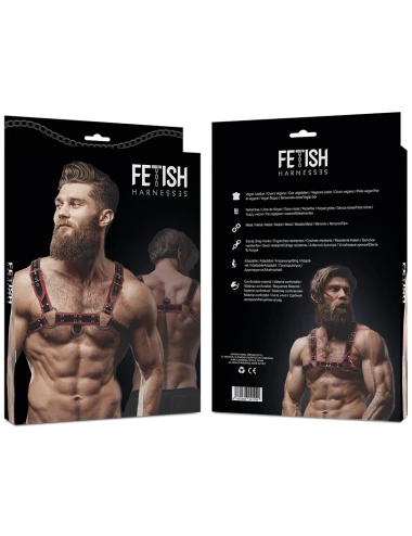 FETISH SUBMISSIVE ATTITUDE - HARNAIS POITRINE EN CUIR ÉCOLOGIQUE POUR HOMMES NOIR/ROUGE