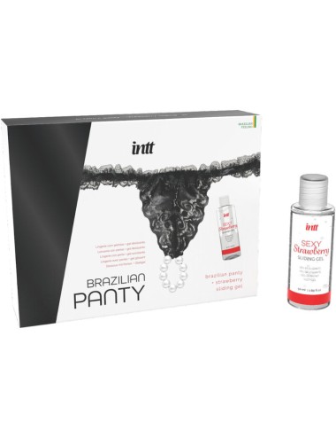 INTT RELEASES - CULOTTE BRÉSILIENNE NOIRE AVEC PERLES ET GEL LUBRIFIANT 50 ML