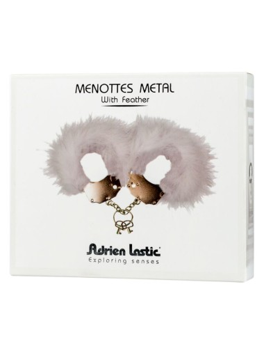 ADRIEN LASTIC - MENOTTES EN MÉTAL À PLUMES BLANCHES