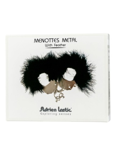 ADRIEN LASTIC - MENOTTES EN MÉTAL À PLUMES NOIRES