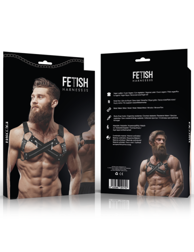 FETISH SUBMISSIVE ATTITUDE - HARNAIS POITRINE CROISÉ EN NÉOPRÈNE AJUSTABLE AVEC FERMETURE ÉCLAIR POUR HOMMES