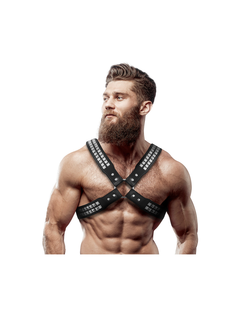 FETISH SUBMISSIVE ATTITUDE - HARNAIS POITRINE CROISÉE EN CUIR ÉCOLOGIQUE POUR HOMMES AVEC RIVETS FETISH SUBMISSIVE ATTITUDE - HARNAIS POITRINE CROISÉE EN CUIR ÉCOLOGIQUE POUR HOMMES AVEC RIVETS