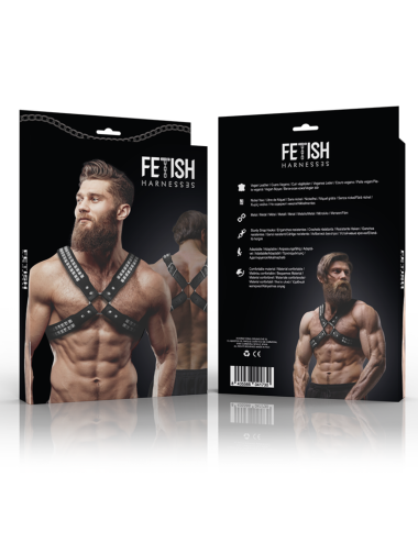 FETISH SUBMISSIVE ATTITUDE - HARNAIS POITRINE CROISÉE EN CUIR ÉCOLOGIQUE POUR HOMMES AVEC RIVETS