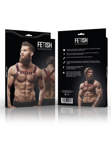 FETISH SUBMISSIVE ATTITUDE - HARNAIS POITRINE BULLDOG EN CUIR ÉCOLOGIQUE POUR HOMMES NOIR/ROUGE