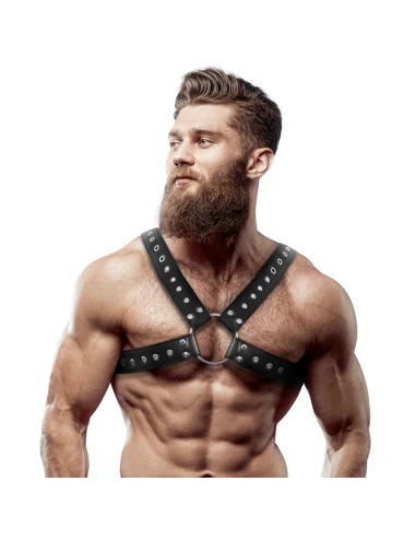 FETISH SUBMISSIVE ATTITUDE - HARNAIS POITRINE CROSS-OVER EN CUIR ÉCOLOGIQUE POUR HOMMES AVEC CLOUS