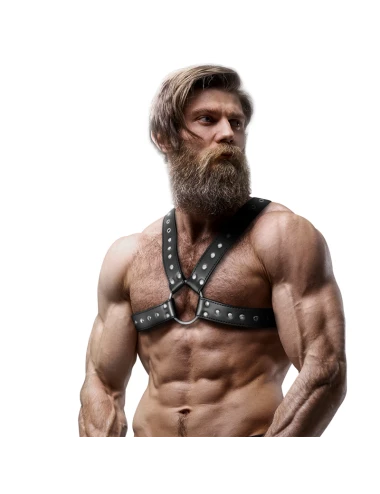 FETISH SUBMISSIVE ATTITUDE - HARNAIS POITRINE CROSS-OVER EN CUIR ÉCOLOGIQUE POUR HOMMES AVEC CLOUS