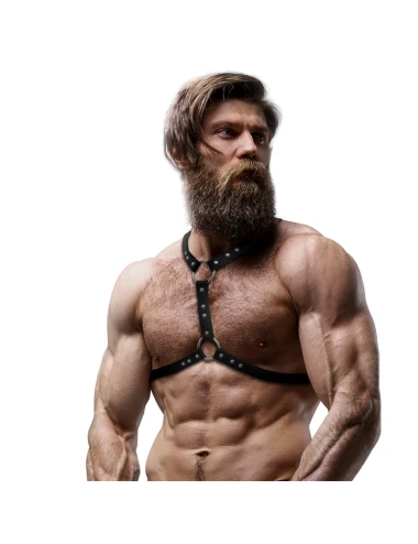 FETISH SUBMISSIVE ATTITUDE - HARNAIS POITRINE EN CUIR ÉCOLOGIQUE AVEC DOUBLE SUPPORT ET CLOUS POUR HOMMES