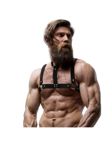 FETISH SUBMISSIVE ATTITUDE - HARNAIS POITRINE AJUSTABLE EN CUIR ÉCOLOGIQUE AVEC COLLIER POUR HOMMES