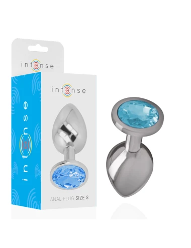 INTENSE - PLUG ANAL EN MÉTAL ALUMINIUM AVEC CRISTAL BLEU TAILLE S