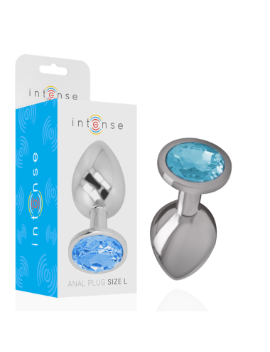 INTENSE - PLUG ANAL EN MÉTAL ALUMINIUM AVEC CRISTAL BLEU TAILLE L