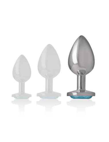 INTENSE - PLUG ANAL EN MÉTAL ALUMINIUM AVEC CRISTAL BLEU TAILLE L