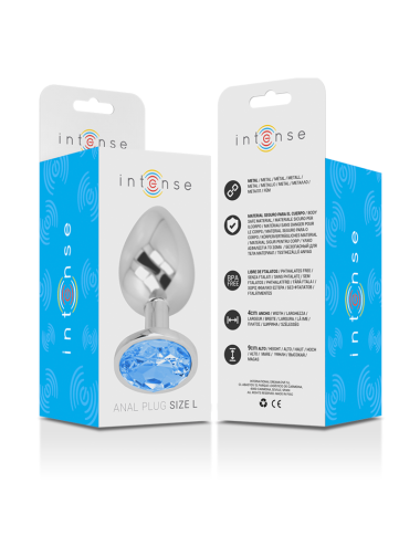 INTENSE - PLUG ANAL EN MÉTAL ALUMINIUM AVEC CRISTAL BLEU TAILLE L
