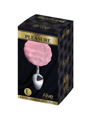 ALIVE - PLUG DE PLAISIR ANAL LISSE MÉTAL FLUFFY ROSE TAILLE S