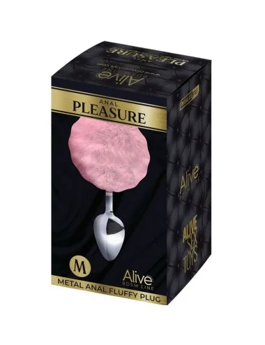 ALIVE - PLUG DE PLAISIR ANAL LISSE MÉTAL FLUFFY ROSE TAILLE M