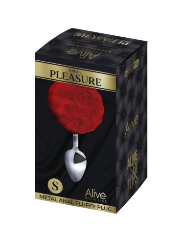 ALIVE - PLUG DE PLAISIR ANAL LISSE MÉTAL FLUFFY ROUGE TAILLE S