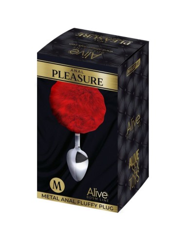 ALIVE - PLUG DE PLAISIR ANAL LISSE MÉTAL FLUFFY ROUGE TAILLE M