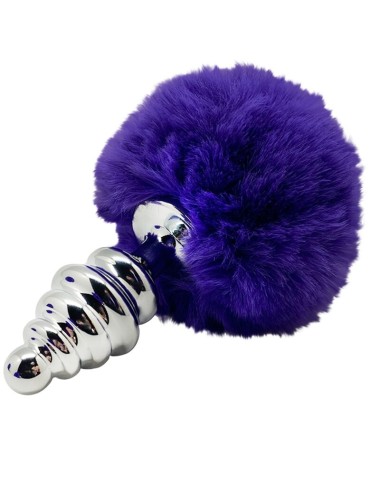 ALIVE - PLUG DE PLAISIR ANAL SPIRAL METAL FLUFFY VIOLET FONCÉ TAILLE S