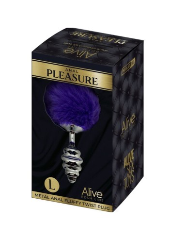 ALIVE - PLUG DE PLAISIR ANAL SPIRAL METAL FLUFFY VIOLET FONCÉ TAILLE L