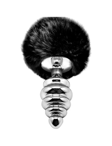 ALIVE - PLUG DE PLAISIR ANAL SPIRAL METAL FLUFFY NOIR TAILLE S