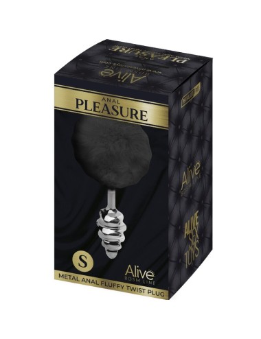 ALIVE - PLUG DE PLAISIR ANAL SPIRAL METAL FLUFFY NOIR TAILLE S