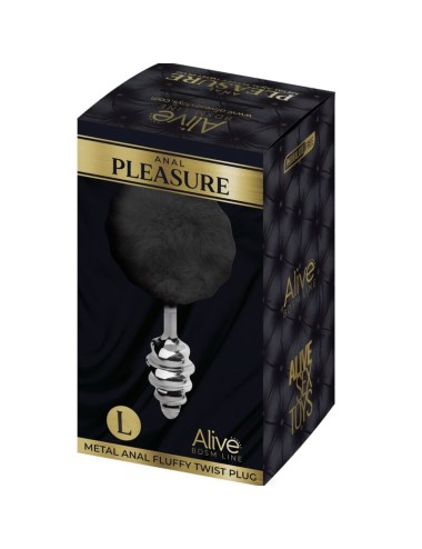 ALIVE - PLUG DE PLAISIR ANAL SPIRAL METAL FLUFFY NOIR TAILLE L