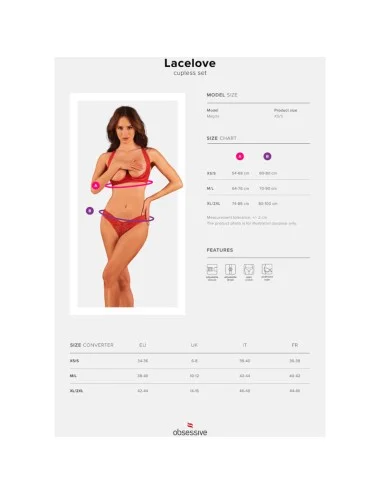 OBSESSIVE - ENSEMBLE LACELOVE DEUX PIÈCES CUPLESS ROUGE XS/S