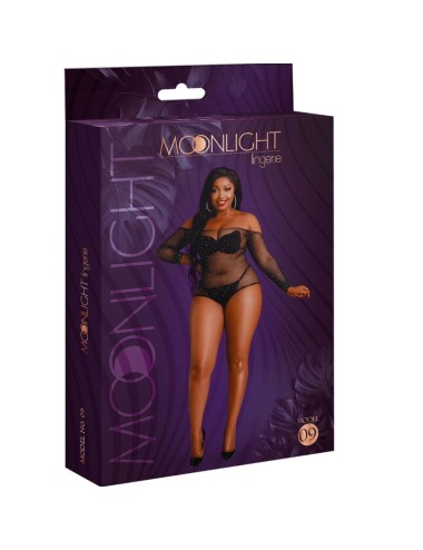 MOONLIGHT - MODÈLE 9 BODY À MANCHES LONGUES NOIR BRILLANT GRANDE TAILLE