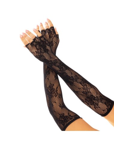 LEG AVENUE - GANTS SANS DOIGTS RESEAU FLORAL NOIR