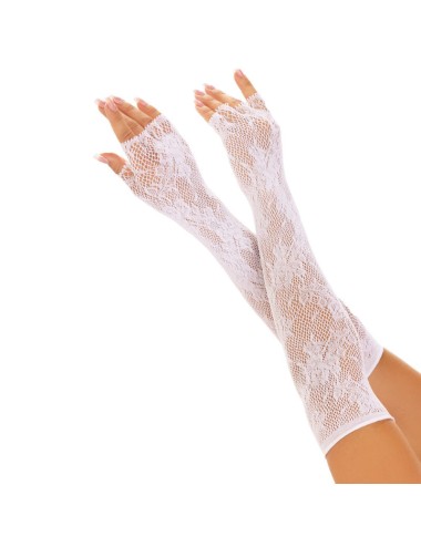 LEG AVENUE - GANTS SANS DOIGTS RESEAU FLORAL BLANCS