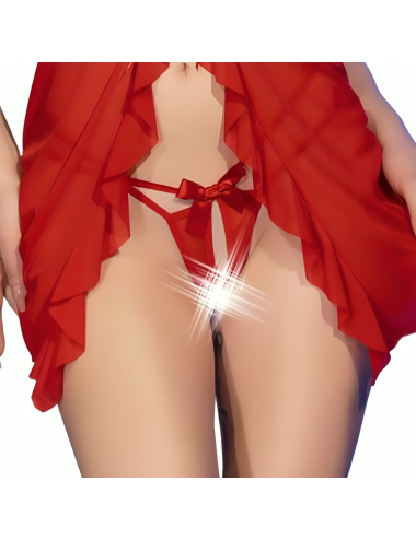 CHILIROSE - CR 4696 BABYDOLL & STRING SANS ENTREJAMBE ROUGE S/M