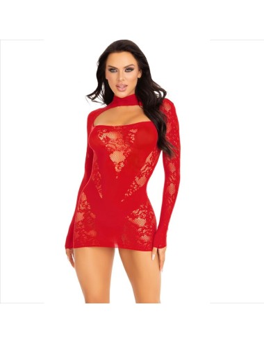 LEG AVENUE - MINI ROBE AVEC DENTELLE MANCHES LONGUES ROUGE