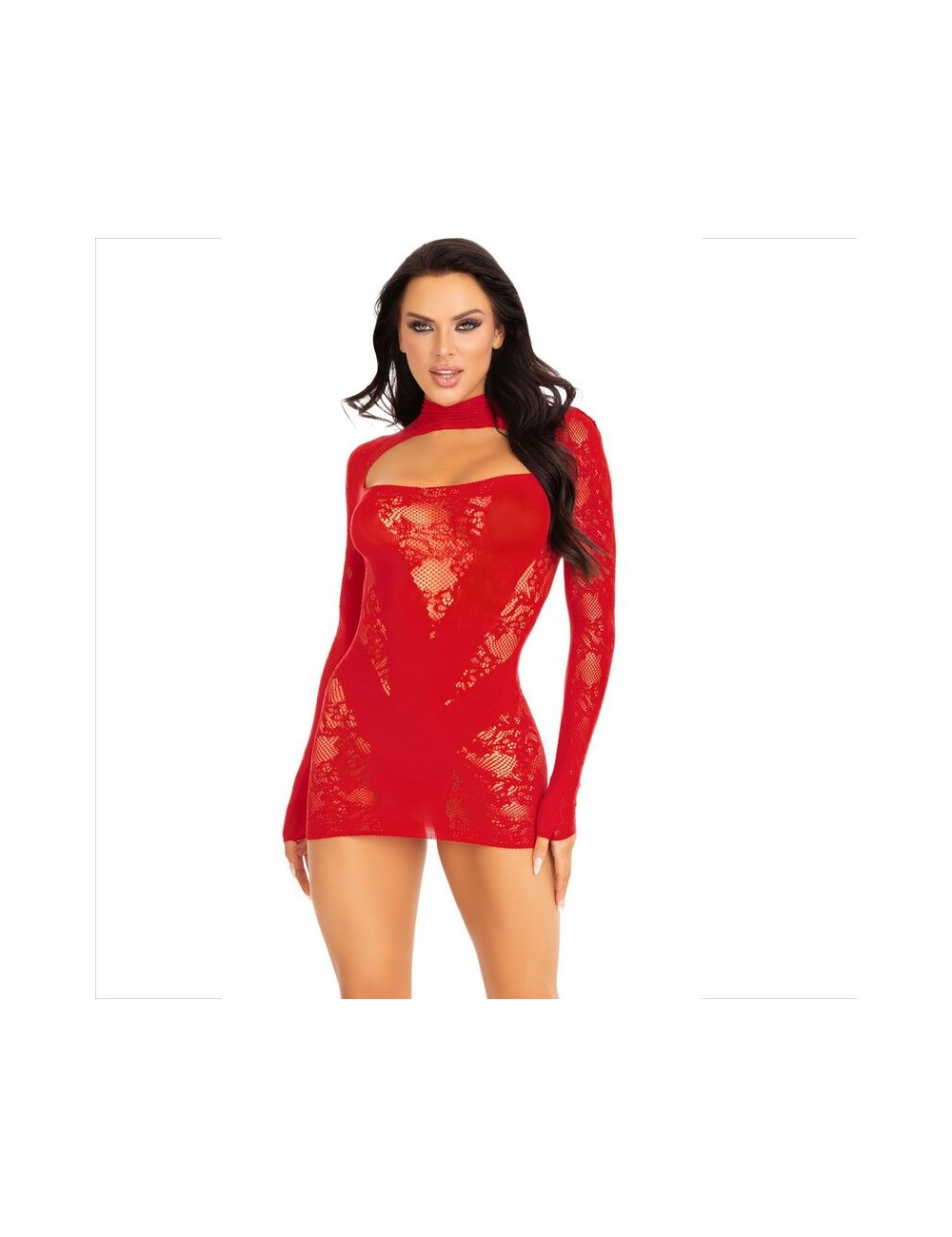 LEG AVENUE - MINI ROBE AVEC DENTELLE MANCHES LONGUES ROUGE LEG AVENUE - MINI ROBE AVEC DENTELLE MANCHES LONGUES ROUGE