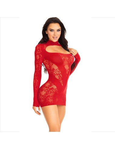 LEG AVENUE - MINI ROBE AVEC DENTELLE MANCHES LONGUES ROUGE