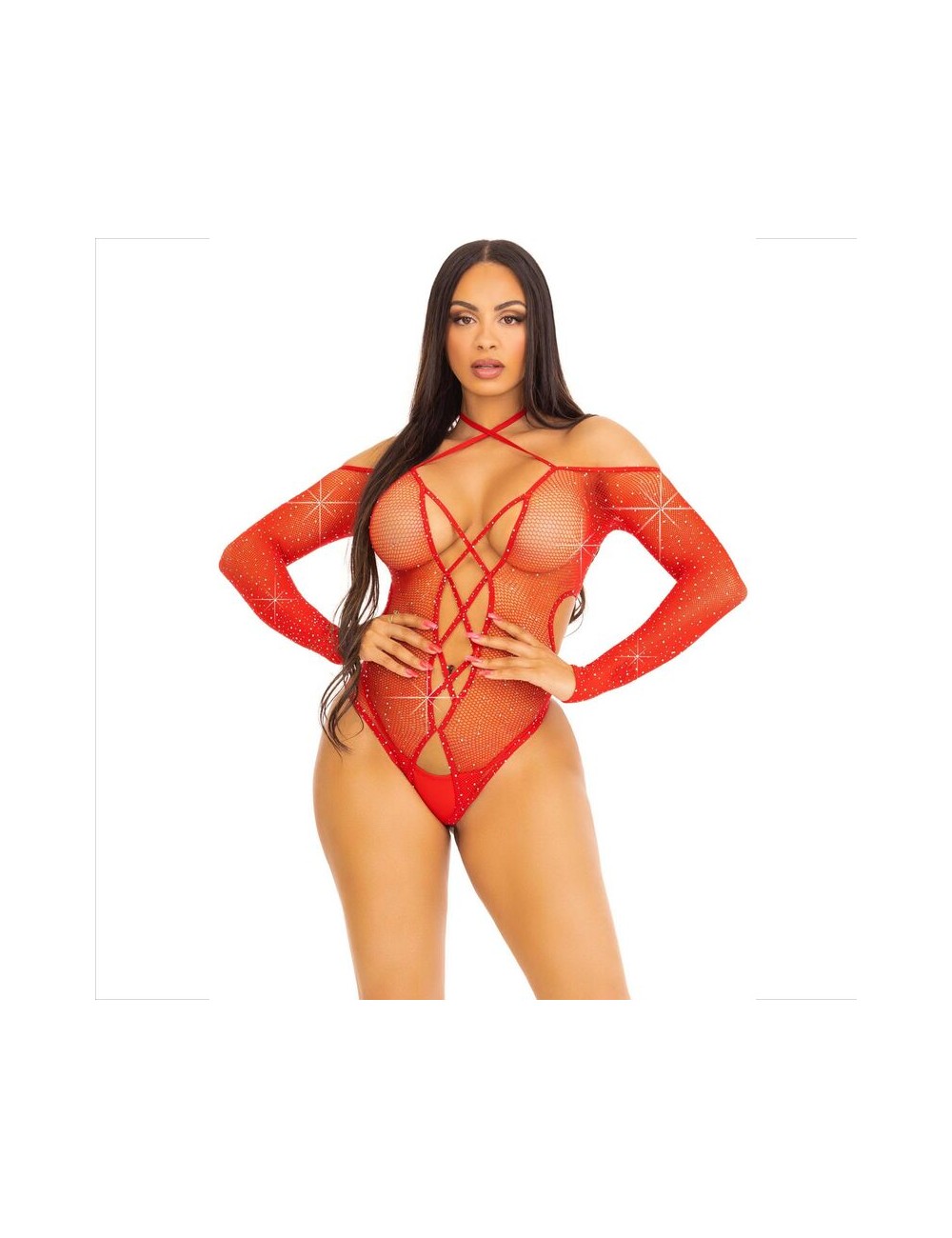 LEG AVENUE - CORPS CROTHLESS AVEC ROUGE BRILLANT LEG AVENUE - CORPS CROTHLESS AVEC ROUGE BRILLANT