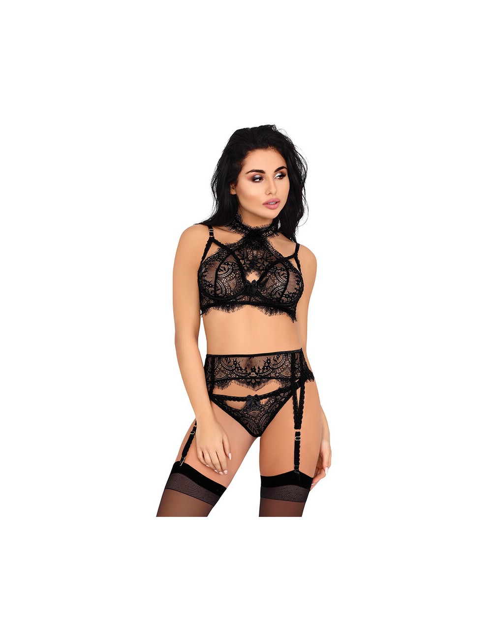 LIVCO CORSETTI FASHION - MAJALESA LC 90526 SOUTIEN-GORGE + JARRETIÈRE + CULOTTE NOIR L/XL